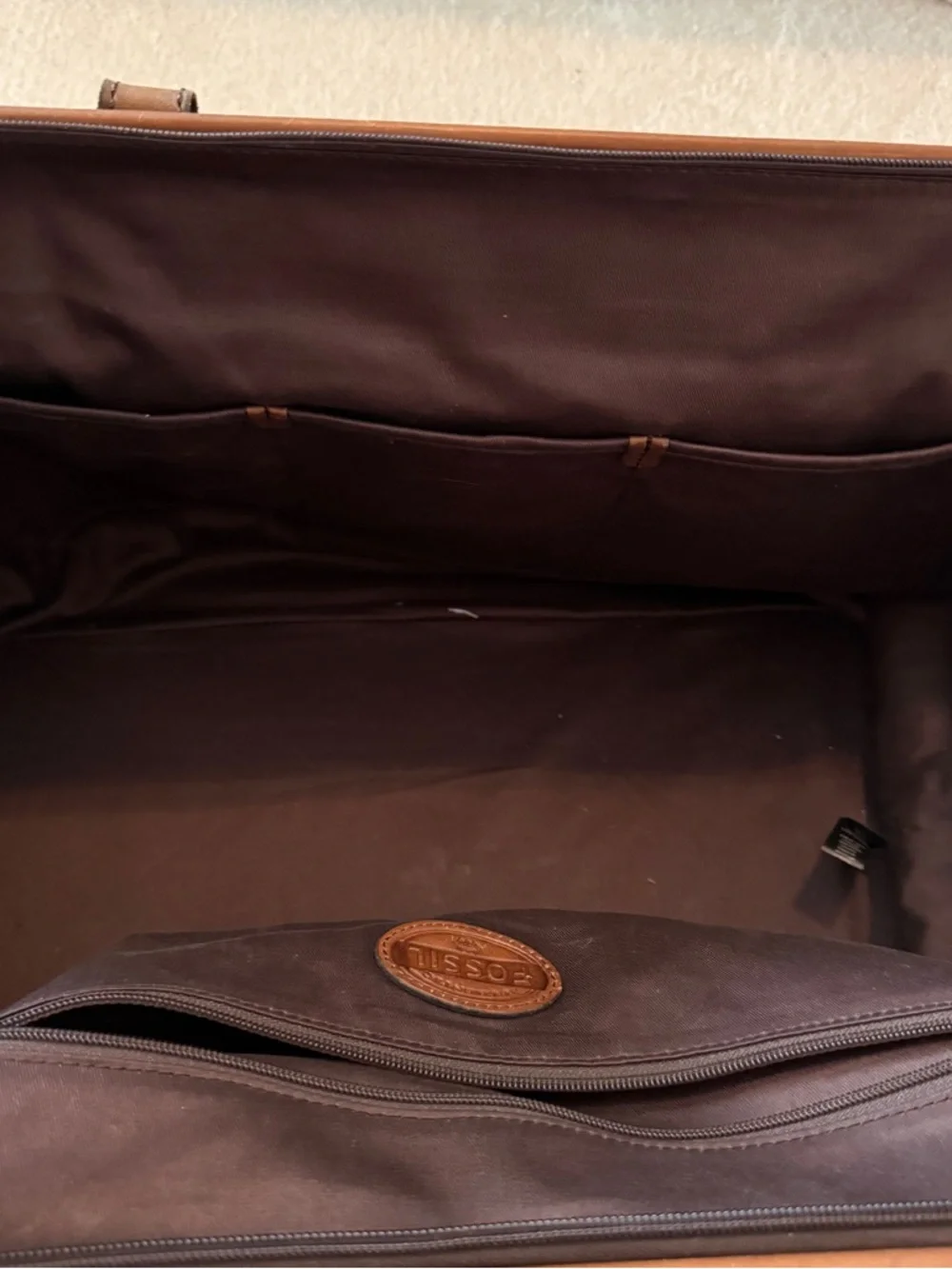 Fossil Cognac Leather Duffel Bag